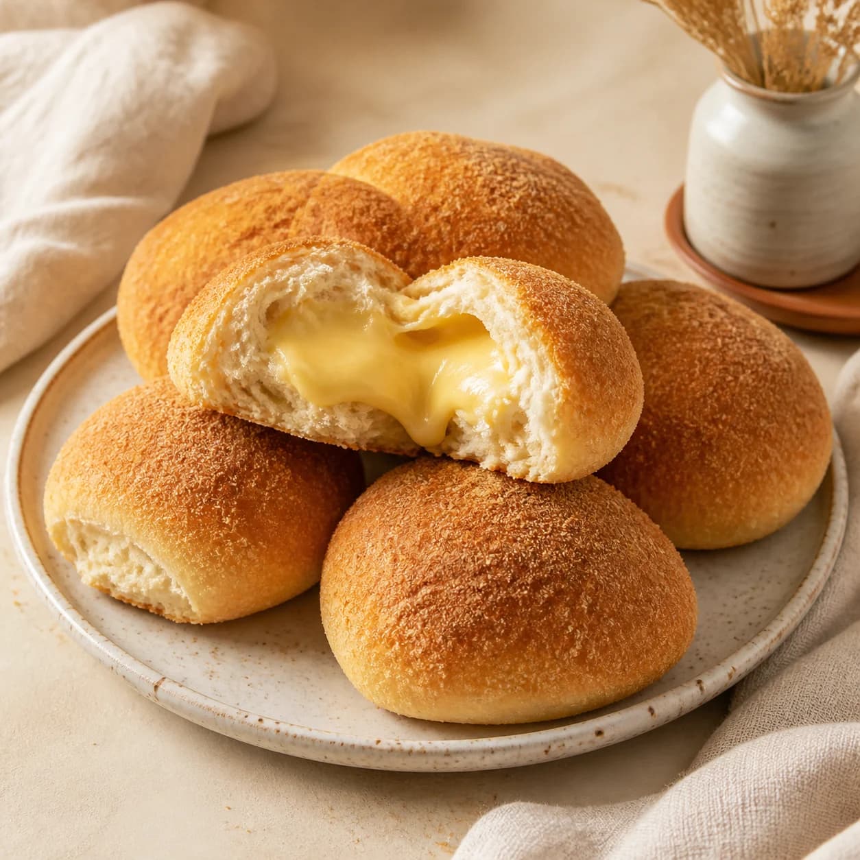 Frische Pandesal-Brötchen mit Käsefüllung